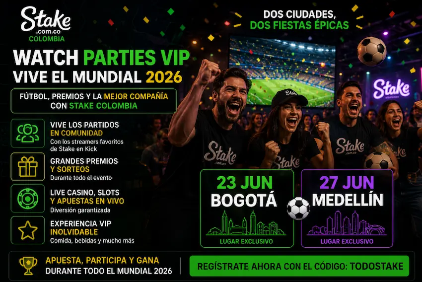 Campaña Todo Está en Juego de Stake Colombia con misiones premios y Watch Parties VIP